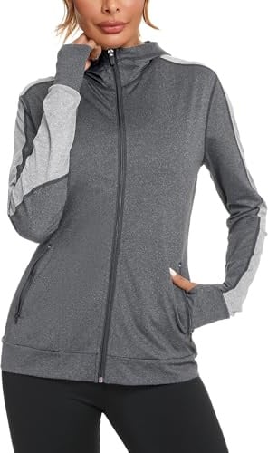 Wayleb Womens Hoodies Zip Up Hoodie Long Sleeve Sports Jacket with Pockets | Hooded Sports Jacket, Full Zip Front, Long Sleeves, Side Pockets, Thumb Hole Cuffs, Gym and Running Layer
