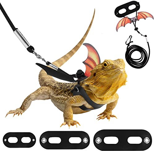 Pawaboo Haustiergeschirr, 3 Leder Bearded Dragon Eidechse Geschirr Hängematte Set Verstellbare Outdoor Harness Leine für Kleine Haustiere Eidechse Reptilien - Farbverlauf Gelb
