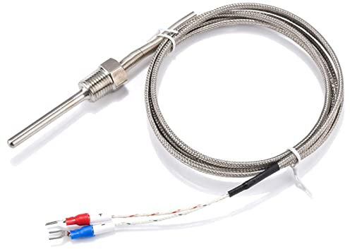 Hsthe Sea Termocoppia a terra impermeabile tipo K - Sonda sensore di temperatura per regolatore di temperatura Filettatura del tubo M8 a due fili con cavo isolante da 1,5 m