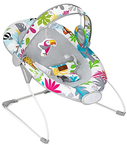 MoMi TULI Babywippe für Babys bis 9 kg, 58 x 49 x 53 cm, 3-Punkt-Sicherheitsgurt, Metallgestell mit Antirutsch-Füßchen, sensorisches Modul mit Melodien und Vibration