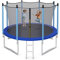 GYMAX 8FT/10FT/12FT Kids Trampoline with Safety Net, Padded Poles and Ladder, Combo Bounce Children Trampoline for Outdoor Indoor (12FT, Internal-Net) Blue + Black