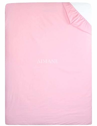 AIMANE® Single Fitted Sheet 90 x 190 CM Non Iron Percale Easy Care Poly Cotton Fitted Bed Sheet Perfect for Single Size Mattress (Pink)