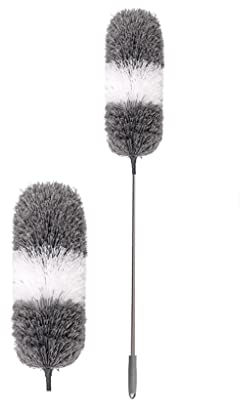 Plumero Atrapapolvo Microfibra Feather Duster con poste extensible, placa de telaraña extra larga for limpieza, cabeza flexible, plumero lavable for muebles de ventilador de techo Plumero de Limpieza