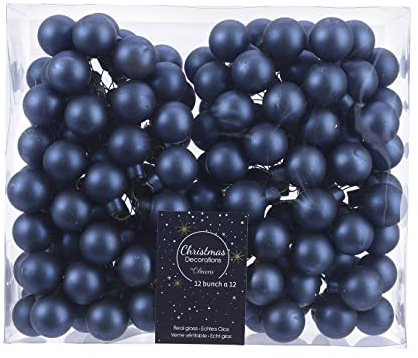 Kaemingk Weihnachtskugeln am Draht Glas 2,5cm x 144 Stück Spiegelbeeren Matt dunkelblau blau Nachtblau