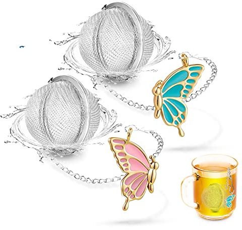 NSTaygate 2pcs Tea Steeper for Loose Tea,Tea Infuser Tea Balls for Loose Tea with Charm Handmade Cute Butterfly BFF Pendant Loose Leaf Tea Steeper Tea Strainer for Girls Women Best Friend Gift