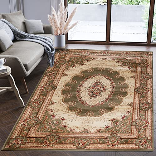 Mazovia Groß Teppich Flur 220x320cm Grün Klassisch Traditionell Weich | Teppich für Eingangsbereich Küche Büro Wohnzimmer Schlafzimmer Pflegeleicht Fußbodenheizungsgeeignet Mittelflor Synthetisch