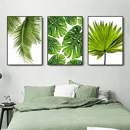 Trayosin 3er Set Poster Wandbilder, Botanisch Kunstdruck Wanddeko, Grüne Blätter Pflanze Bilder Set für Badezimmer Schlafzimmer Küche, ohne Rahmen (21x30cm)