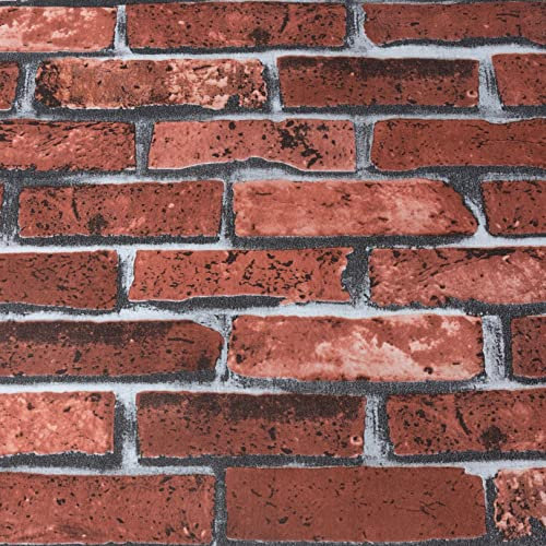 NOVECRAFTO Red Brick Effect Wallpaper Set of 3 Rolls to Cover 179.70 ft² (16.70 m²) Glue Included in Set | Waterproof 3D Brick Wallpaper with Easy Paste The Paper Application