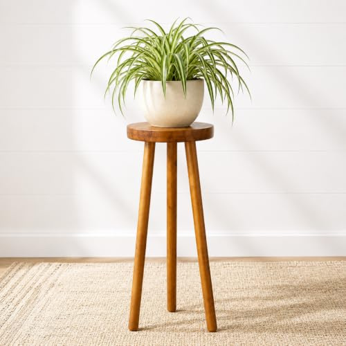 JOLLYMER Pflanzenständer aus Holz, rund, 30 cm, 76,2 cm hoch, Teakholz-Akzenthocker, Akzenttisch, Beistelltisch