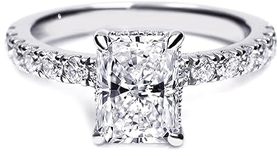 TIANYU GEMS 2 Karat strahlender Moissanit-Verlobungsring, Sterlingsilber, GHI VVS-Klarheit, Moissanit-Ring mit 18 Karat Weißgold vergoldet, für Damen, Hochzeit, Gedenktag, Party, Kleid, Kostüm, Mit 18