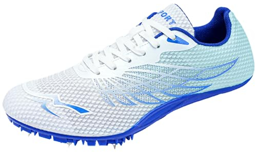 ZHENSI Leichtathletik-Schuhe Herren Damen Spikes Sprint-Schuhe Atmungsaktiv Für Laufen Rennen Springen,Blau,39 EU