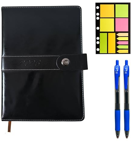 EXECUTIVE Tagebuch 2024 Tag pro Seite, veganes Leder und Hardcover, inkl. Kugelschreiber und Positionen, gelbes Papier für lange Notizen, Tagesplaner 365 Tage (EXECUTIVE BLACK A5)