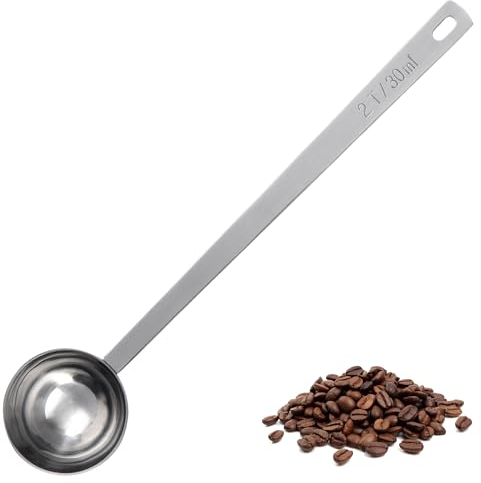 U-Taste Misurino per Caffè da 30ml: Misurino in Acciaio Inox 18/8 con Manico Extra Lungo da 17,4cm per Caffè Macinato, Grani, Polvere, Espresso, Ideale per Contenitori Alti, Lattine (Argento)
