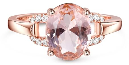 Jeulia Morganit-Ring mit ovalem Schliff, Verlobung, Jahrestag, Versprechensringe, hohles Design, Damenring aus Sterlingsilber mit Schmuckschatulle für Weihnachten, Valentinstag (Roségold, 63(20.2))