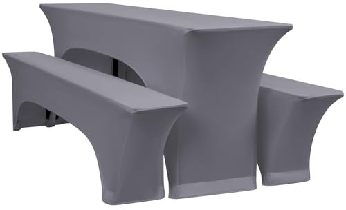 YMHPRIDE 3er-Set Elastische Biertischhussen, Hellgrau Bierbankhusse und Tischdecken, 50 cm Tischbreite, Bierzeltgarnituren 220 x 50 x 70 cm für Gartenbankett-Gartenmöbel.（3 Packungen）