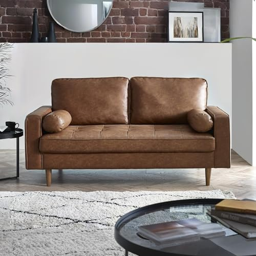 Julian Bowen Henley 3 Seater Sofa-Brown Faux Leather | Modern Living Room Couch with Bolster Cushions, Easy-Clean Faux Leather, Upholstered Couch, Supportive Padded Comfort