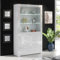Furneo Clifton 20 – White Display Cabinet, Modern 2-Door Cupboard, High Gloss & Matt Finish, White LED Lights