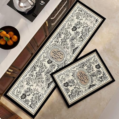 Tapis de Cuisine Fleurs Vintage Tapis Cuisine Devant Evier Long Antidérapant et Lavable Ensemble Universel Salon Couloir Douche Entree Porte