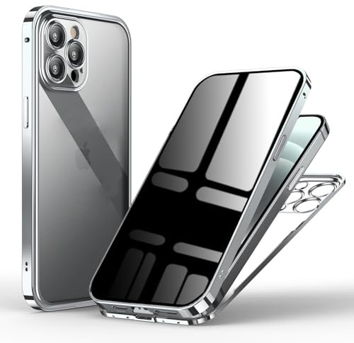 Privacy Case for iPhone 12 Pro,Magnetic Double-sided Tempered Glass Case with Anti-peeping Screen Protector,Front & Back Metal Bumper/360 Full Cover Anti-Spy Phone Case for 12 Pro,Clear Black