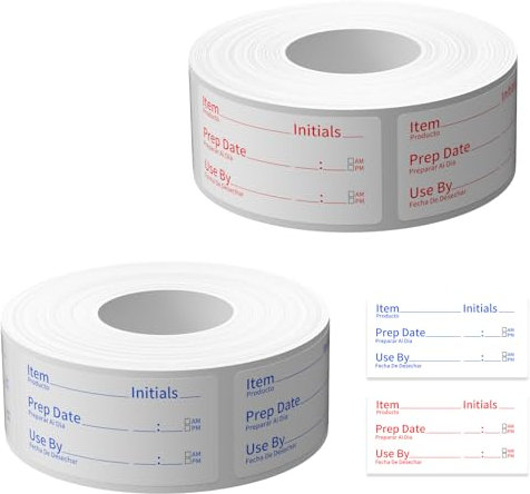 2 Rollen 1200 Stück abnehmbarer Lebensmittelaufkleber, Tapsin 7.5x2.5cm Lebensmittelgefrierer Labels auflösbare Lebensmitteletiketten Selbstklebende Lebensmittelspeicheretiketten bereiten Konserveneti