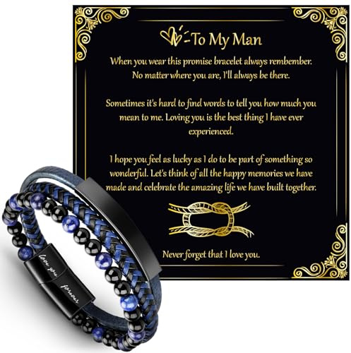 LEAFIA Armband Geschenk für Männer, Lederarmbänder schwarz, blau und braun, Love You Forever Geschenke für Ihn, Freund, Ehemann immer miteinander verbunden, zum Jahrestag, Valentinstag, Geburtstag