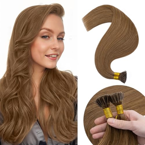 Elailite Pre Bonded Hair Extensions Real Human Hair I Tip 100 Strands 50g Cold Fusion Remy Hair Straight (#6 Light Brown, 22 Inch)