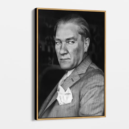 tabloshop Mustafa Kemal Atatürk Wandkunst Leinwanddruck - Mustafa Kemal Atatürk Porträt Leinwanddruck Wandkunst, Geschenkidee für Zuhause & Bürodeko (Goldrahmen, 30 x 45 cm)