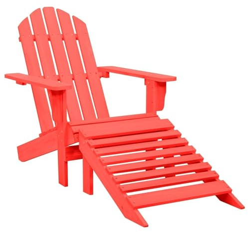 Sufrk Adirondack-Gartenstuhl mit Fußstütze Massivholz Tanne Rot Liegestuhl Deckchair Gartenliege Gartensessel Stuhl Sessel Sonnenliege Liege