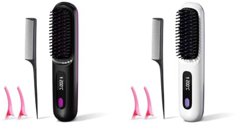 Plancha de pelo inalámbrica antiescaldaduras con peine caliente iónico JUCHRZEY (negro)