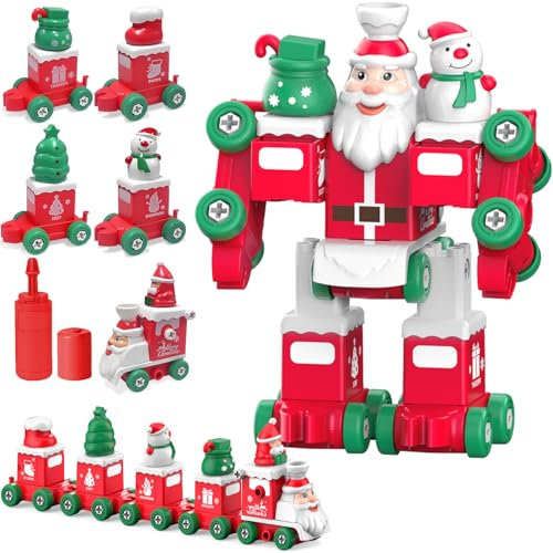 TOYABI Regalos Navideños, 5 en 2 Coche Árbol de Navidad, Coche Muñeco de Nieve, Coche Bota de Navidad Combinados Tren Juguete y Papá Noel Juguetes, Regalo para Niños y Niña 3, 4, 5, 6 7 Años