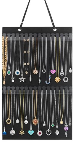 Portagioie da Parete, Porta Gioielli e Bracciali, Organizer per Collane e Colliers, Espositore a 32 Ganci Morbidi per Gioielli