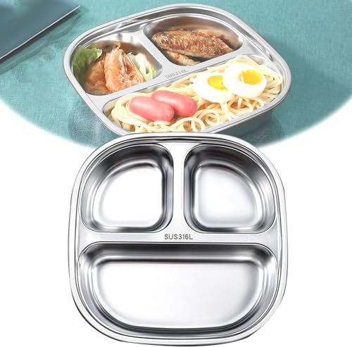 Bariatric Assiette en acier inoxydable pour enfant et bébé - Assiette divisée en acier inoxydable - Plateau alimentaire avec trois compartiments et couvercle transparent - Pour adulte - 1 pièce