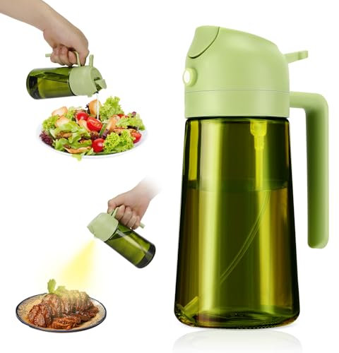 Tapvai 470ml 2 en 1 Spray de Cocina,Dispensador de Aceite de Oliva Juego con Scuro Protezione Dalla Luce,dispensador de aceite de oliva,Rociador para Freidora de Aire,para cocinar,asar,hornear (verde)