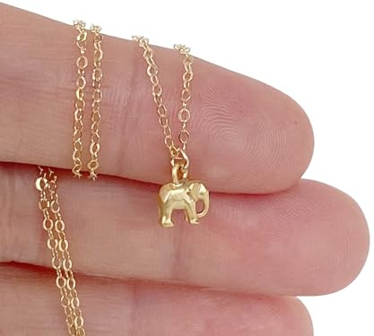 ALICIA'S DIARY Zarte Goldene Halskette mit Naturgetreuem Elefanten Anhänger, Goldfill, Geschenk für Geburtstag, Muttertag, Valentinstag