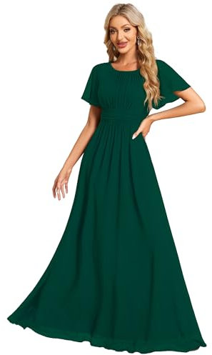 Ever-Pretty Robes de Demoiselle d'honneur Col Rond Manches Longue Grand Taille Robe Soirée Femme Longue Vert Foncé 38