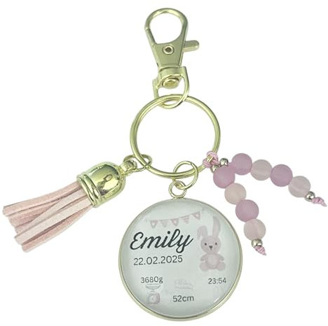 Porte-clés personnalisé pour fille - Cadeau de naissance pour bébé, Rose, taille unique