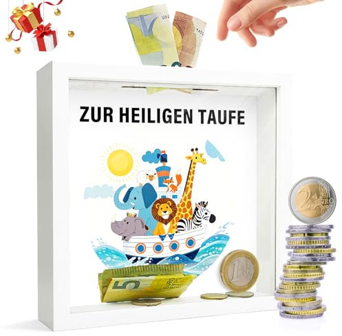 Taufgeschenke für Mädchen und Jungen - Taufe Geschenk Spardose Sparschwein Sparbox Sparbuch aus Holz Wunscherfüller Geldgeschenk Verpackung Erstkommunion Baby Geschenke zur Taufe Babyparty Geschenkbox