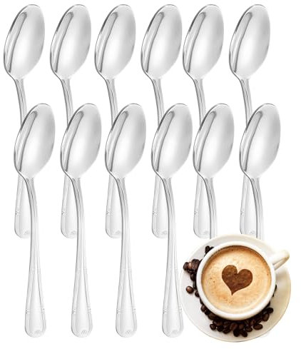 FAMILY Pack 12 Cucharillas de Moka 10x2CM Acero Inoxidable Diseño Flor, Elegancia y Funcionalidad para Cada Ocasión, Cubiertos de Alta Gama para Hogar y Restaurante