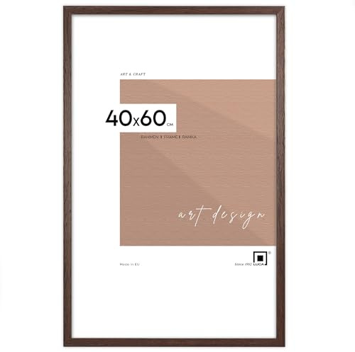 LUCA® Bilderrahmen 40x60 Braun MDF Umweltfreundlichem Rahmen mit Bruchsicheren Plexi, Aufhänger und Aufsteller