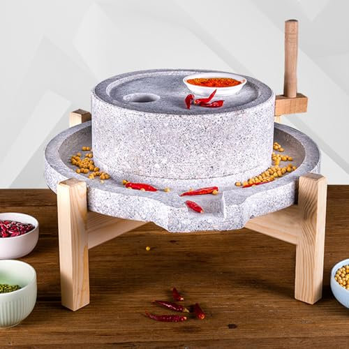 Manual Stone Grain Mill for Wheat Flour, Spice, Barley, Soybean Grinding - Dry/Wet Mills with Wooden Frame