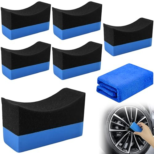 6 almohadillas aplicadoras para neumáticos de coche, esponja de limpieza para neumáticos de coche, esponja de aplicación para el cuidado de neumáticos, cepillo para neumáticos de coche, con paño de