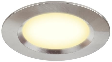 HCFEI 1 Stück Möbelleuchte 12V ultra flach 3W LED-Einbaustrahler 55mm Lochausschnitt mit 2M Kabel IP44 Deckenspot für Spiegelschränke, Vitrinen, Möbel und Schränke (Edelstahl Gebürstet 3000K)