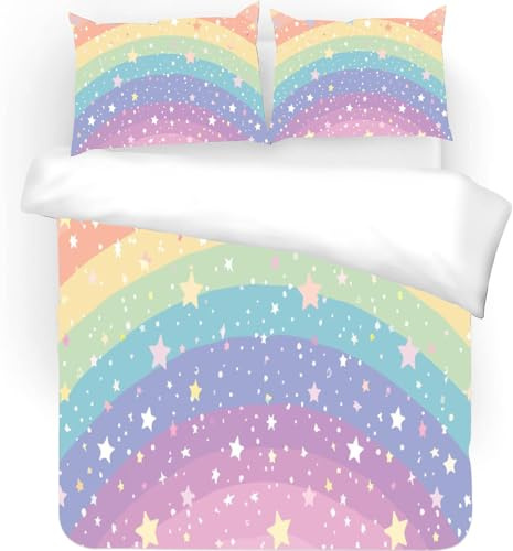 NYSMGS Kinderbettwäsche 135x200 Regenbogenmuster Mädchen Jungen Kinder 3D Mädchenstil Bettbezug Weich Mikrofaser Bettwäsche-Sets 2Teilig mit Reißverschluss und Kissenbezüge 80x80cm n330