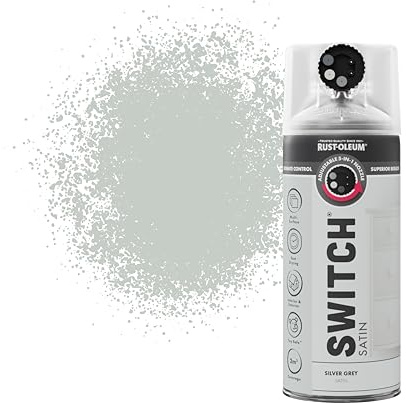 Rust-Oleum Switch 5 in 1 Nozzle Multi Surface Topcoat Decorative Spray Paint Aerosol 400ml Silver Grey Satin Finish