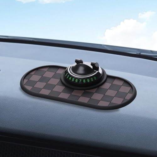 Jotekonoby Rutschfeste Armaturenbrett-Matte mit KFZ-Handyhalterung, 360 Grad drehbar, Halterung und Nummernschild, rutschfeste Armaturenbrett-Ablage für Handy, Sonnenbrille, Schlüssel (Braun-Schwarz)
