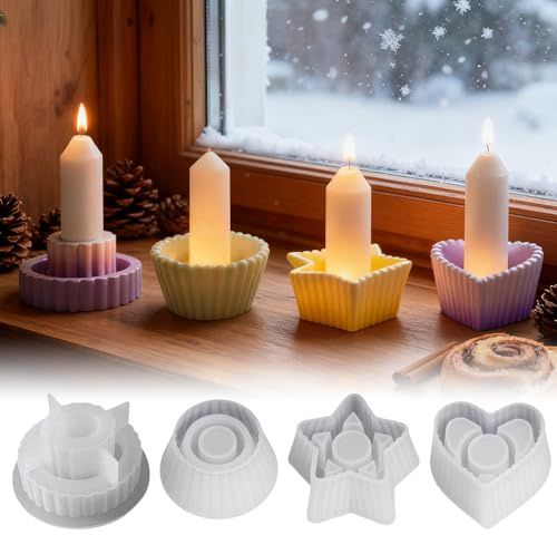 GROVBLE 4 Stück Silikonform Kerzenhalter, DIY Gießformen Weihnachten, Silikonformen Gießformen Kerzenhalter, Gießform KerzenhalTer, Silikonform Teelichthalter, Gibs Formen Silikon, GießformenN Silikon