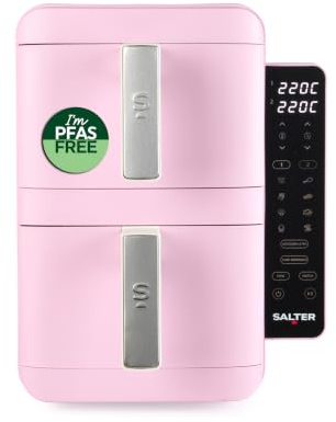 Salter VertiCook Retro Air Fryer, 9L Dual Drawer Vertical | 2 x 4.5L dishwasher-safe baskets, PFAS-free coating, stainless-steel racks for 4-level cooking, LED touchscreen, 60-230°C