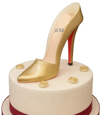 Personalised Gold High Heel Shoe Cake Topper – Edible Sugar & Modelling Paste Decoration for Birthday, Anniversary, Engagement and Prom Cakes