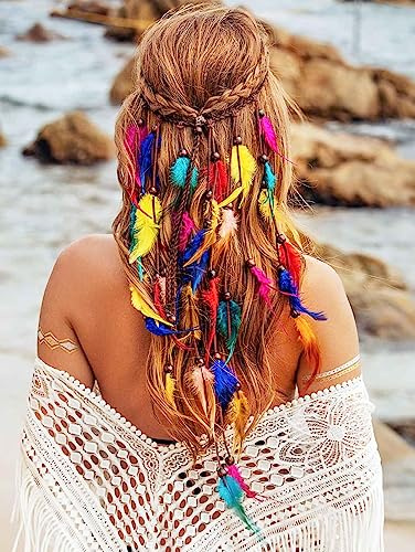 Ushiny Federboa Bunt Feder Stirnband Indianer Kostüm Hippie Accessoires damen