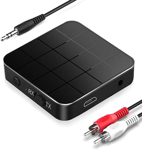 Bluetooth Transmitter Receiver, 2 in 1 Adapter Bluetooth 5.3 High Definition Low Latency Audio Adapter with RCA & 3.5 mm AUX compatible, for TV PC Headphones Speakers Car Radio